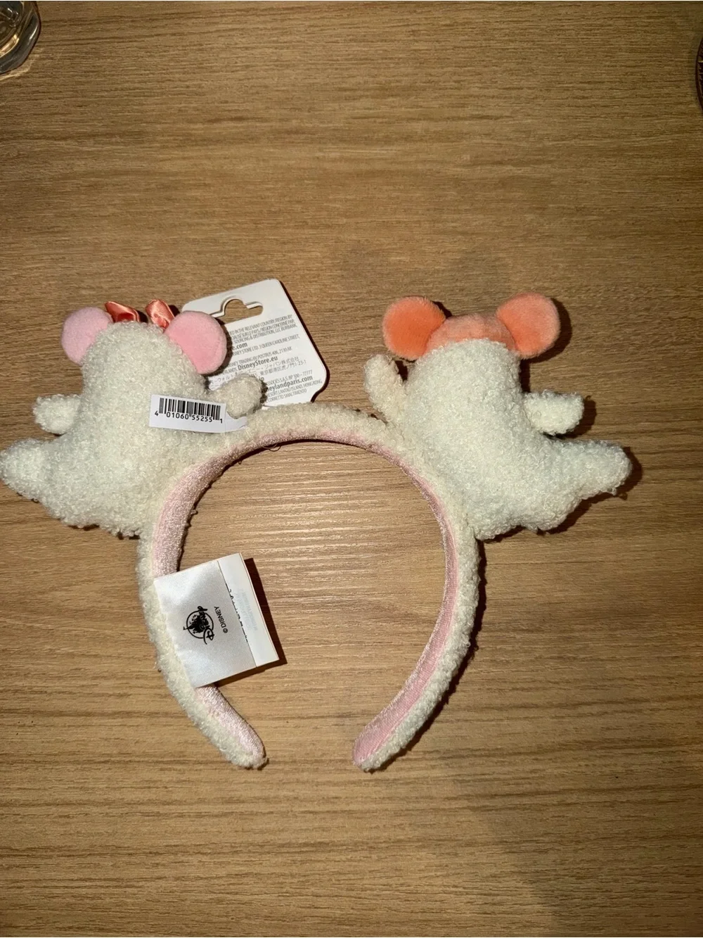 Disney Cream and Pink Plush Ghost Ear Headband with Bow